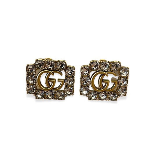 GUCCI ANTIQUE GOLD CRYSTAL DOUBLE G EARRINGS