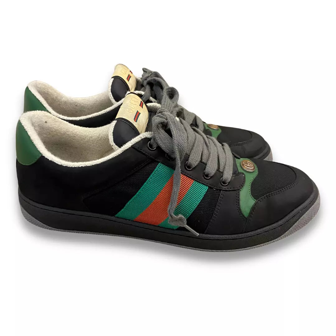 GUCCI BLACK LEATHER SCREENER GG SNEAKERS