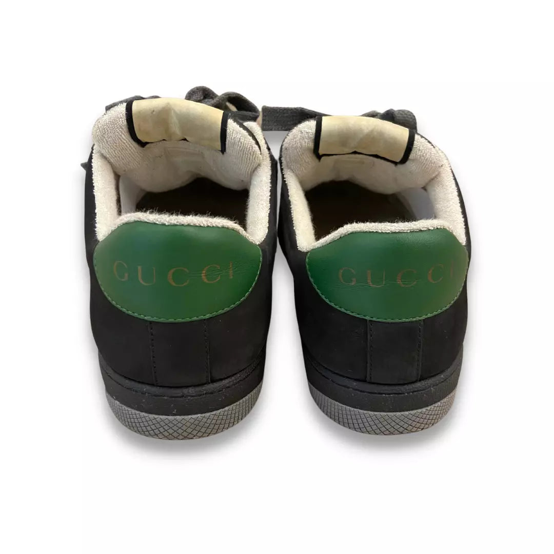 GUCCI BLACK LEATHER SCREENER GG SNEAKERS