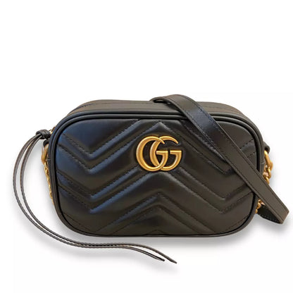 GUCCI BLACK MATELASSÉ LEATHER GG MARMONT BAG