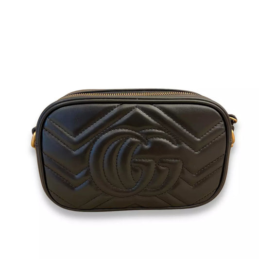 GUCCI BLACK MATELASSÉ LEATHER GG MARMONT BAG