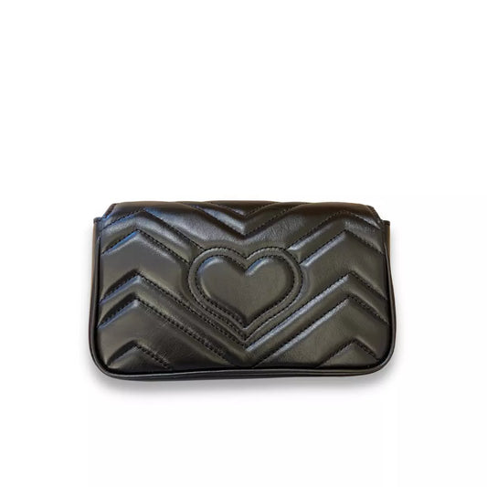 GUCCI BLACK MATELASSÉ LEATHER GG MARMONT MINI BAG