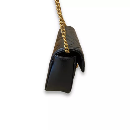 GUCCI BLACK MATELASSÉ LEATHER GG MARMONT MINI BAG