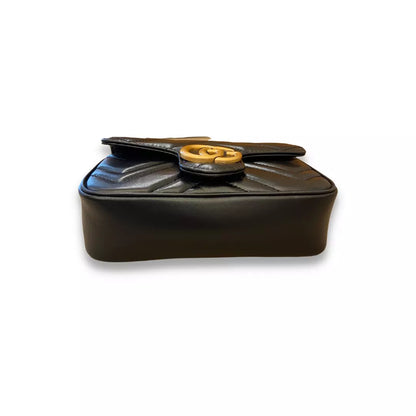 GUCCI BLACK MATELASSÉ LEATHER GG MARMONT MINI BAG
