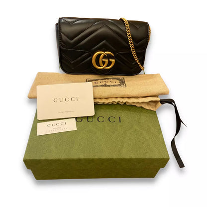 GUCCI BLACK MATELASSÉ LEATHER GG MARMONT MINI BAG