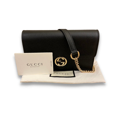 GUCCI BLACK LEATHER INTERLOCKING BAG