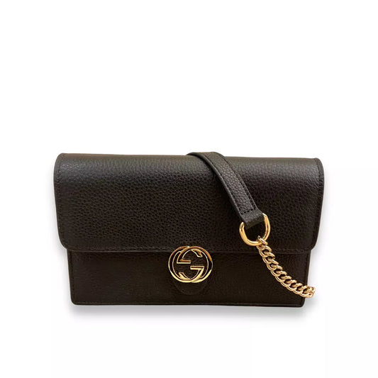 GUCCI BLACK LEATHER INTERLOCKING BAG