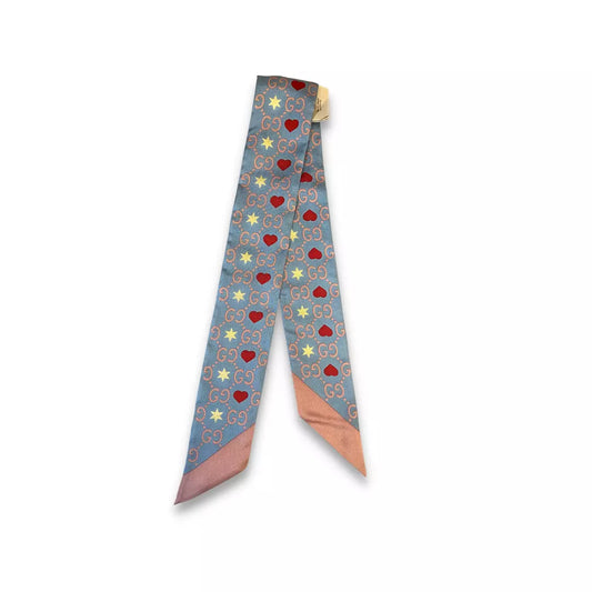 GUCCI BLUE GG PRINT SILK NECK BOW