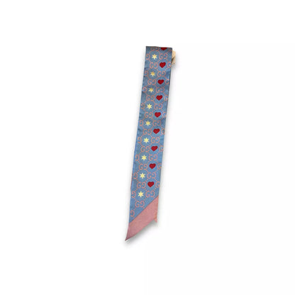 GUCCI BLUE GG PRINT SILK NECK BOW