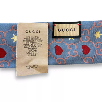 GUCCI BLUE GG PRINT SILK NECK BOW