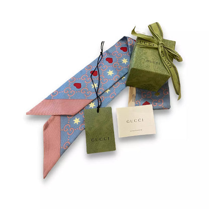 GUCCI BLUE GG PRINT SILK NECK BOW