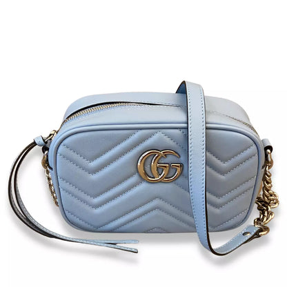 GUCCI BLUE LEATHER GG MARMONT MATELASSÉ BAG