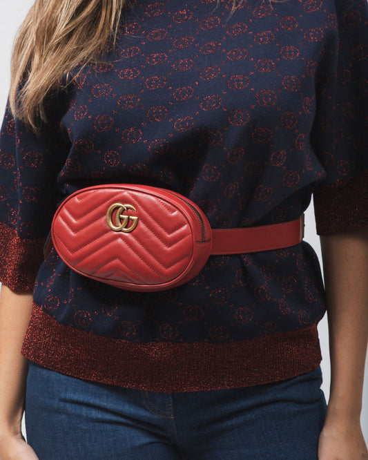 GUCCI BLUE & RED COTTON LAMÉ GG TOP