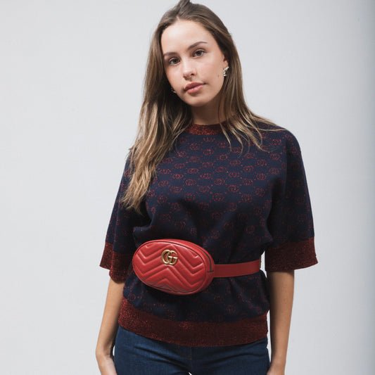 GUCCI BLUE & RED COTTON LAMÉ GG TOP