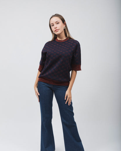 GUCCI BLUE & RED COTTON LAMÉ GG TOP
