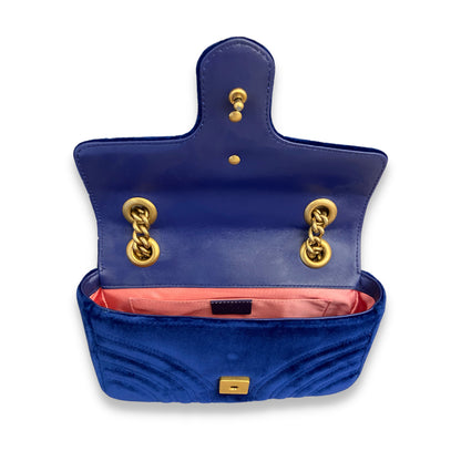 GUCCI BLUE MATELASSÉ VELVET GG MARMONT BAG