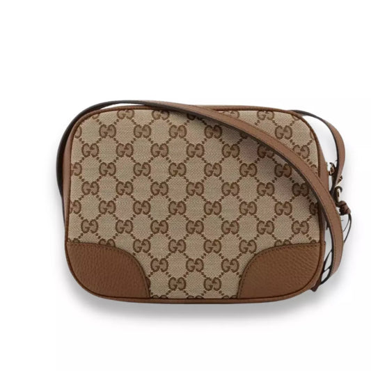 GUCCI BROWN GG CANVAS AND LEATHER BREE CROSSBODY BAG