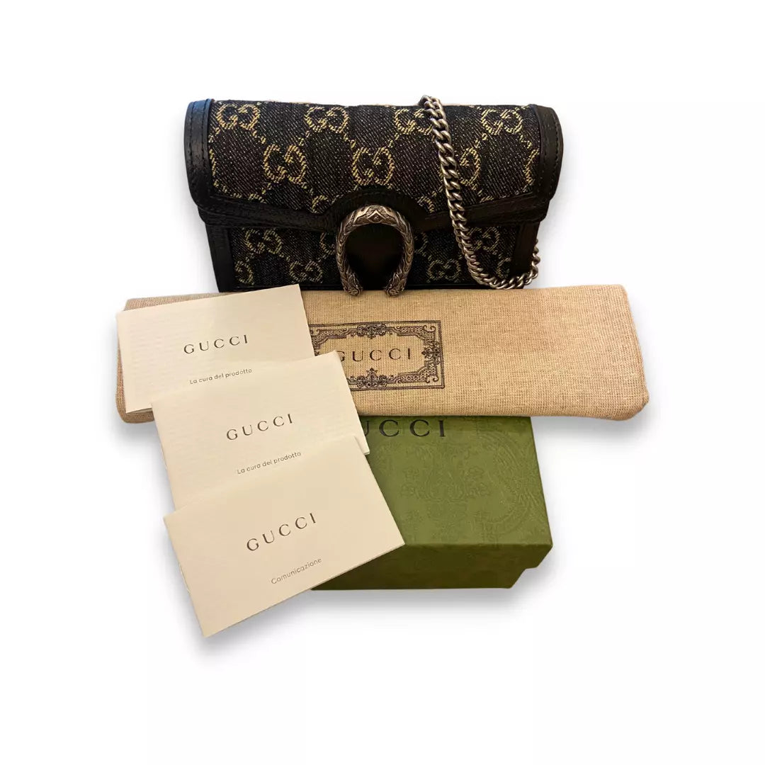 Gucci Denim & Black Leather Dionysus GG Supreme Mini Bag – EYE LUXURY  CONCIERGE