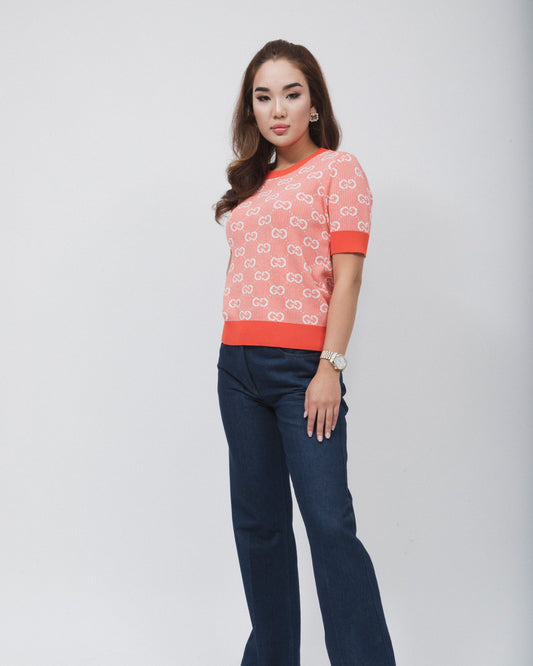 GUCCI GG RED COTTON JACQUARD TOP