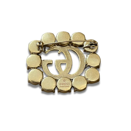 GUCCI CRYSTALS DOUBLE G BROOCH