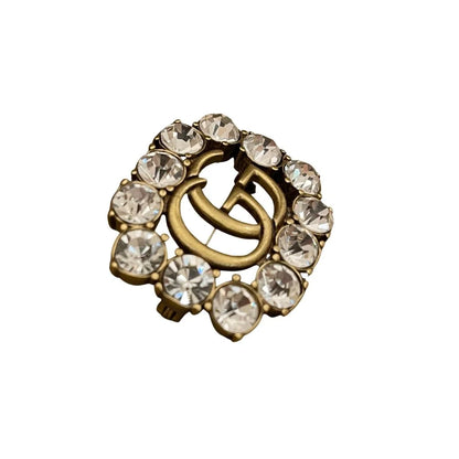 GUCCI CRYSTALS DOUBLE G BROOCH