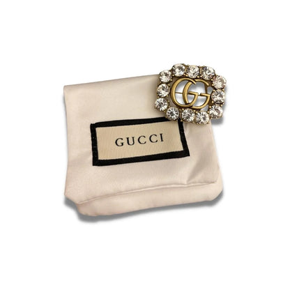 GUCCI CRYSTALS DOUBLE G BROOCH