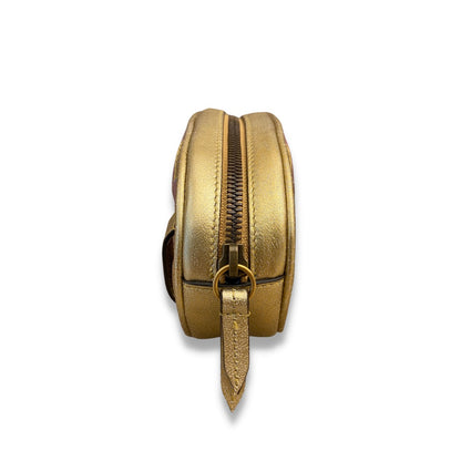 GUCCI GOLD PINK METALLIC MATELASSÉ LEATHER GG MARMONT BELT BAG