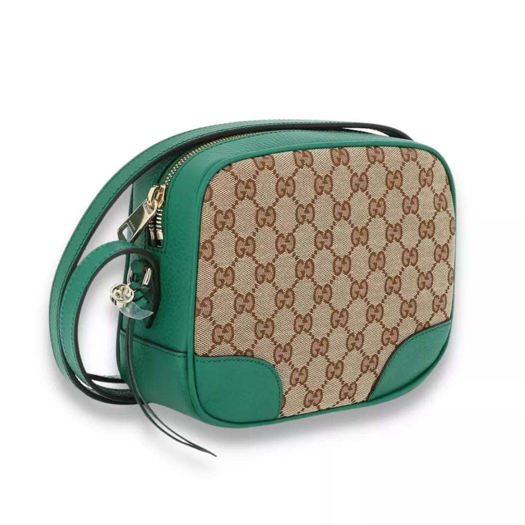 GUCCI GREEN GG CANVAS AND LEATHER BREE CROSSBODY BAG