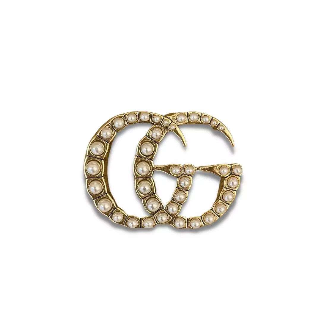 GUCCI PEARLS DOUBLE G BROOCH