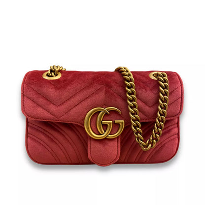 GUCCI PINK METALASSÉ VELVET GG MARMONT BAG