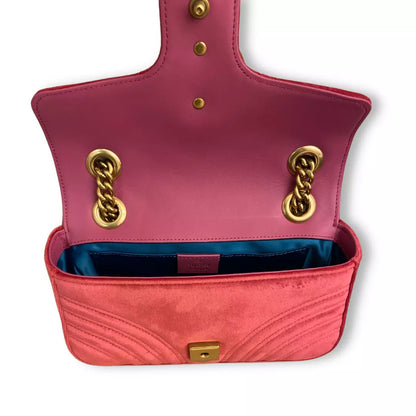 GUCCI PINK METALASSÉ VELVET GG MARMONT BAG