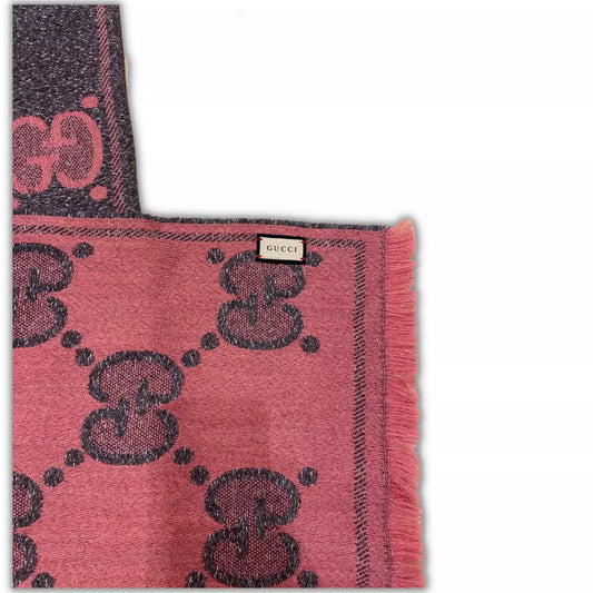 Bufanda jumbo de lana GUCCI con GG rosa y plata