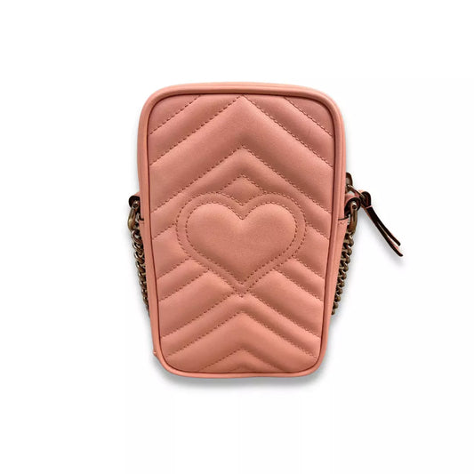 GUCCI PINK MATELASSÉ LEATHER GG MARMONT MINI BAG