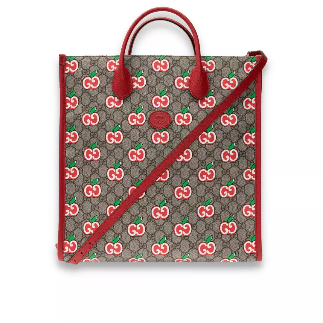 GUCCI RED GG SUPREME CANVAS APPLE TOTE BAG