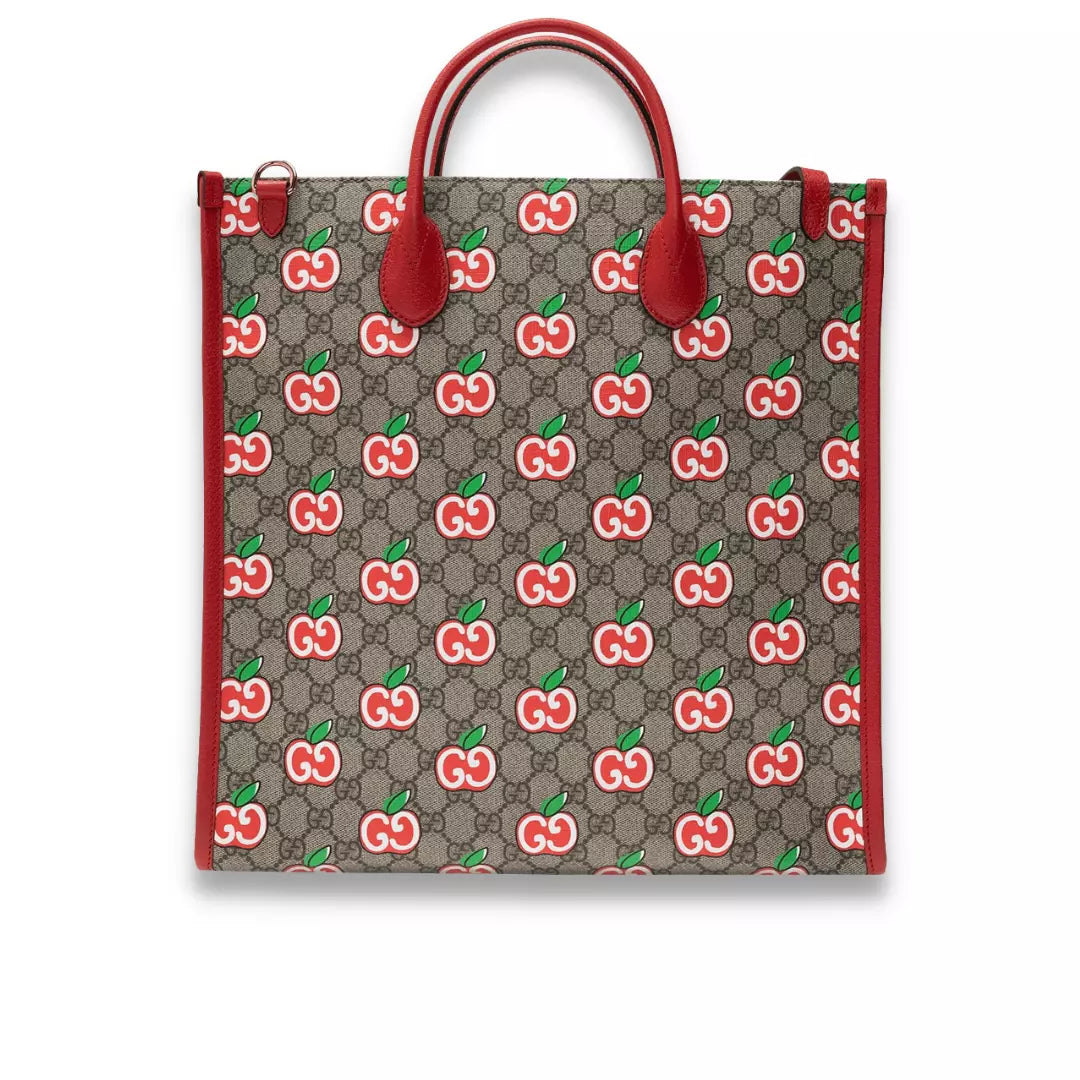 GUCCI RED GG SUPREME CANVAS APPLE TOTE BAG