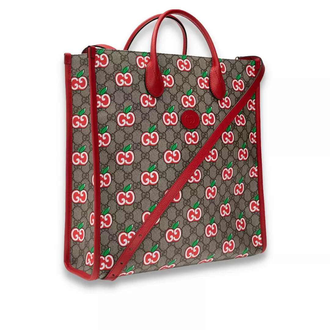 GUCCI RED GG SUPREME CANVAS APPLE TOTE BAG