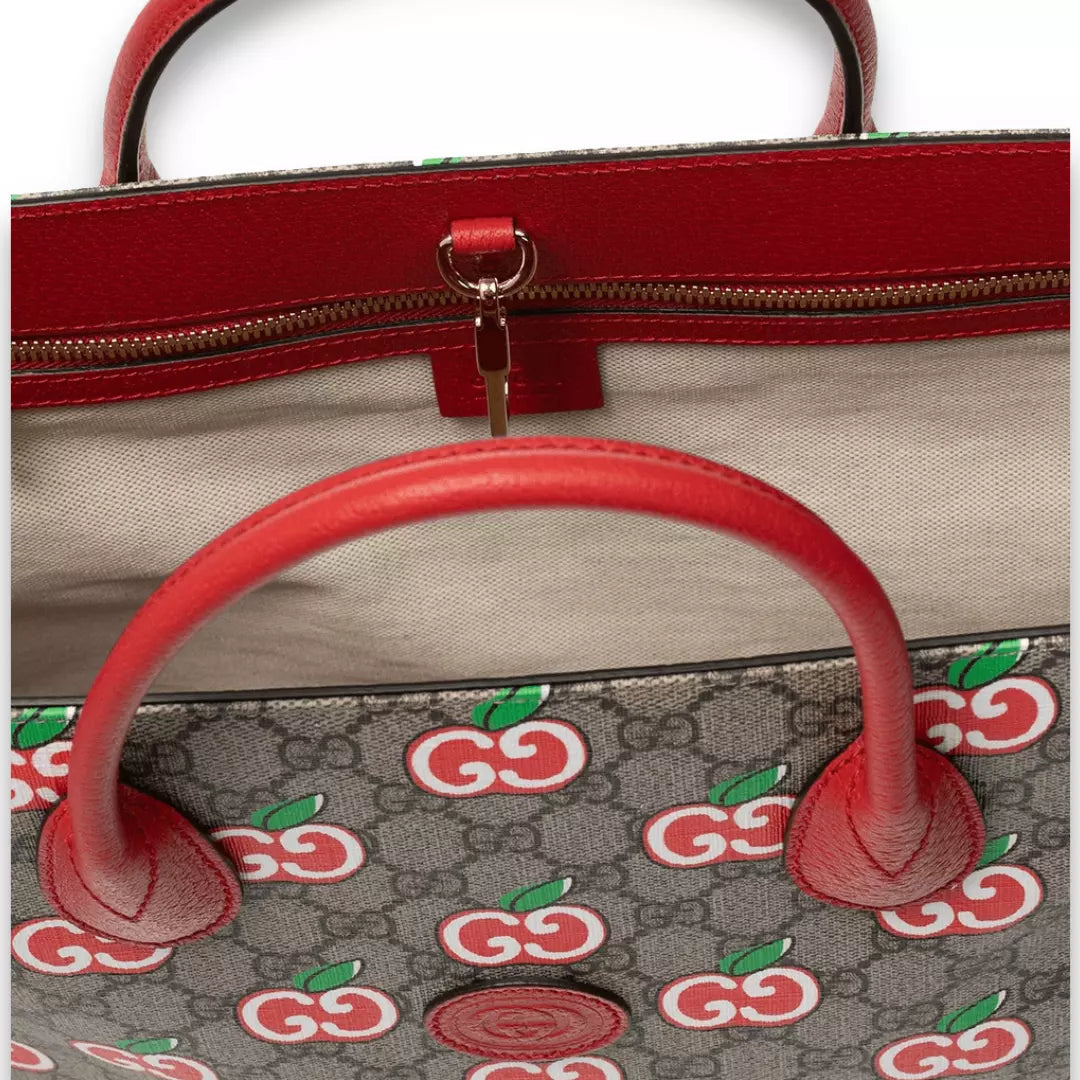 GUCCI RED GG SUPREME CANVAS APPLE TOTE BAG