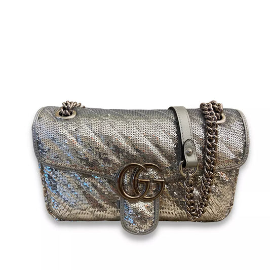 GUCCI SILVER SEQUIN GG MARMONT BAG