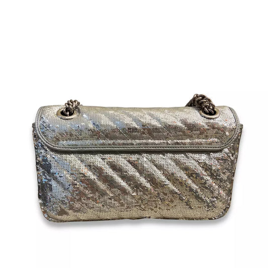 GUCCI SILVER SEQUIN GG MARMONT BAG