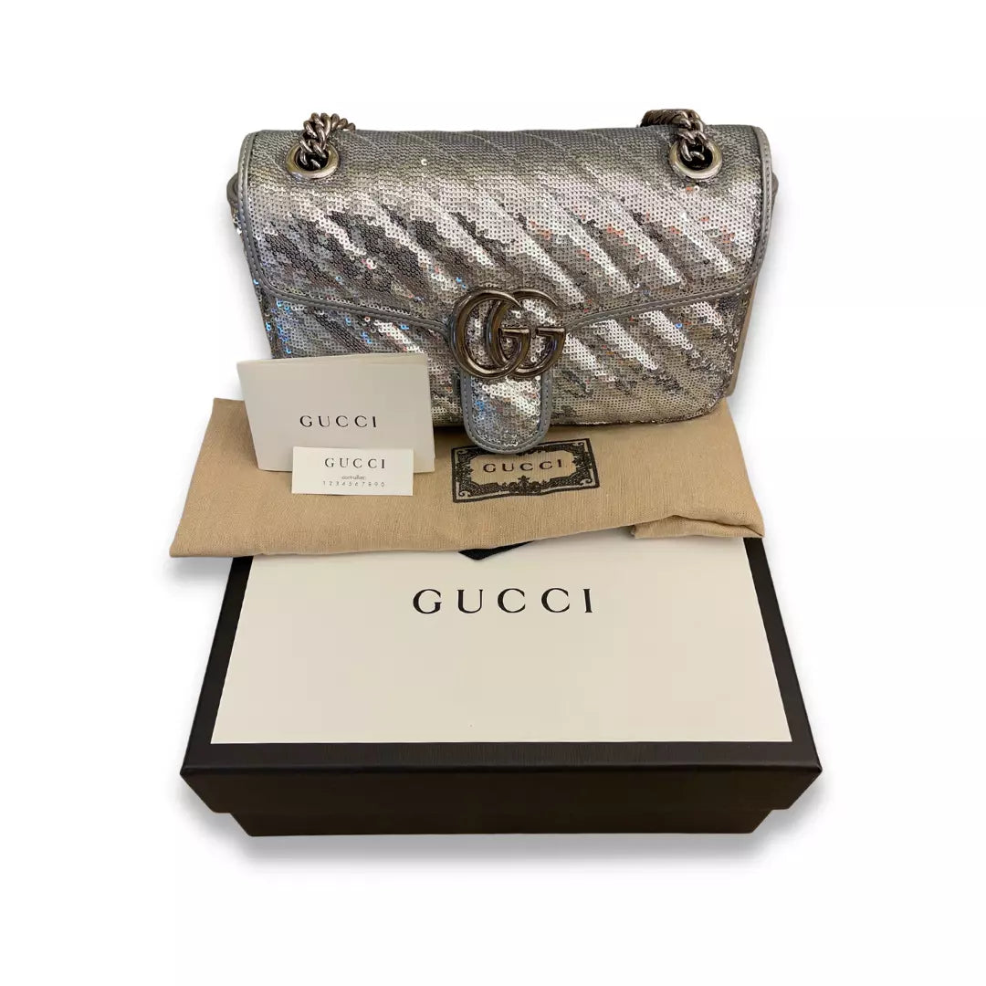 Gucci Silver Sequin GG Marmont Bag