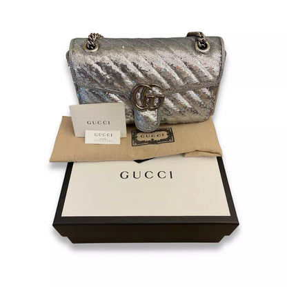 GUCCI SILVER SEQUIN GG MARMONT BAG