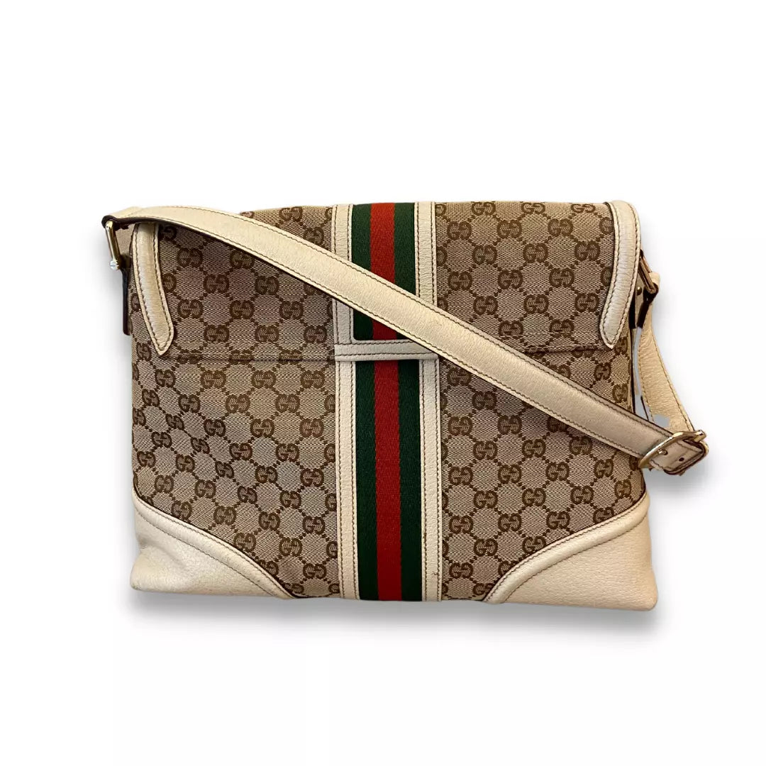 GUCCI WHITE LEATHER & MONOGRAM CANVAS BAG