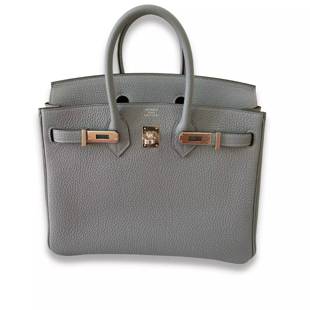 Hermes Birkin 25 Bag Bleu Lin Togo Leather Handstitched Silver hw 