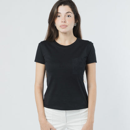 CAMISETA HERMÈS DE ALGODÓN NEGRO CON MICROBOLSILLO Y BRODÉE