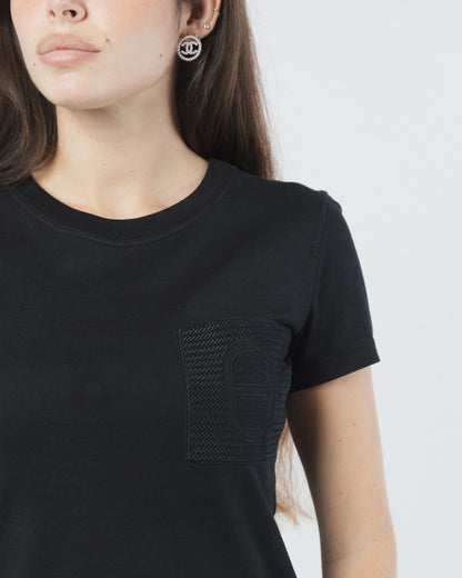 CAMISETA HERMÈS DE ALGODÓN NEGRO CON MICROBOLSILLO Y BRODÉE
