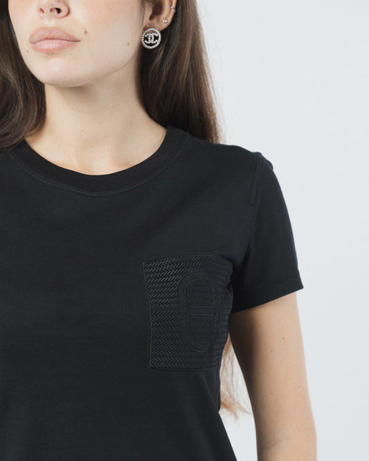 CAMISETA HERMÈS DE ALGODÓN NEGRO CON MICROBOLSILLO Y BRODÉE