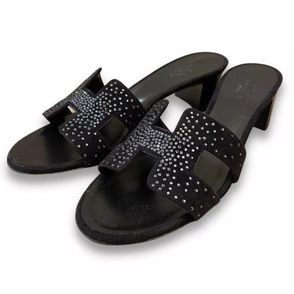 Sandalias Hermès Oasis negras y con strass