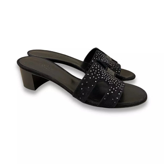 Sandalias Hermès Oasis negras y con strass