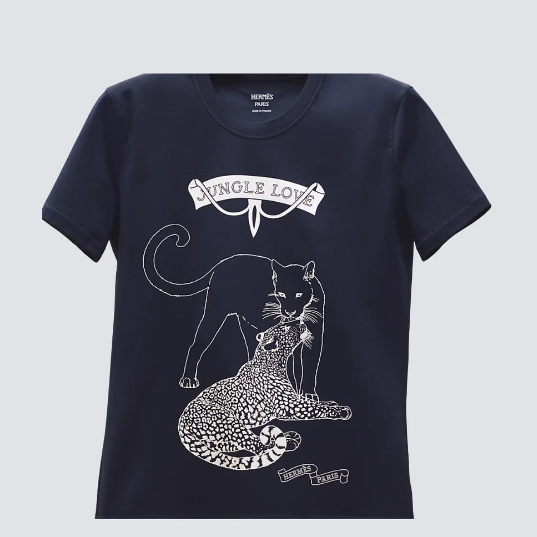 Hermès Blue Cotton Micro Print Jungle Love T-Shirt