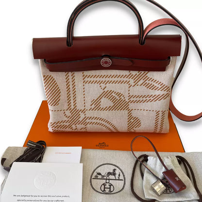 HERMÈS BRIDES DE GALA BURGUNDY & CAMEL HERBAG 31 BAG